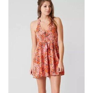 Free People Washed Ashore Floral Mini Dress‎ Pink Open Back Fairy Boho Size S